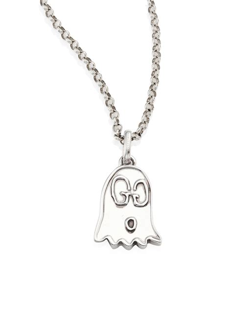 gucci ghost silver skull charm pendant necklace|Gucci ghost necklace in silver.